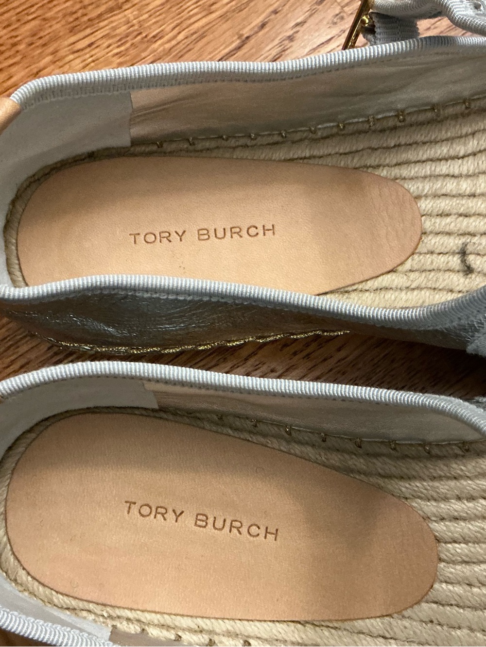 Tory Burch Silver Metallic Espadrille Flats with Tan Insole - Picture 4 of 5